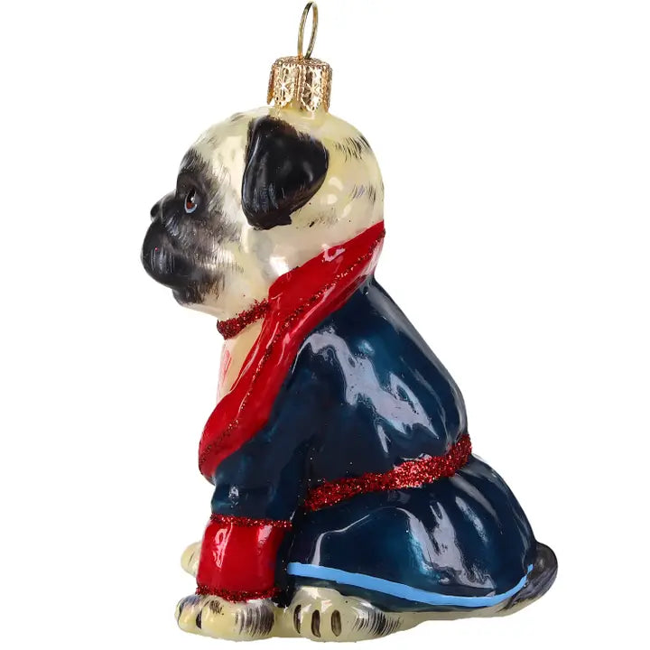 Pug Fawn in Bath Robe "Still Live with Parents" Ornament