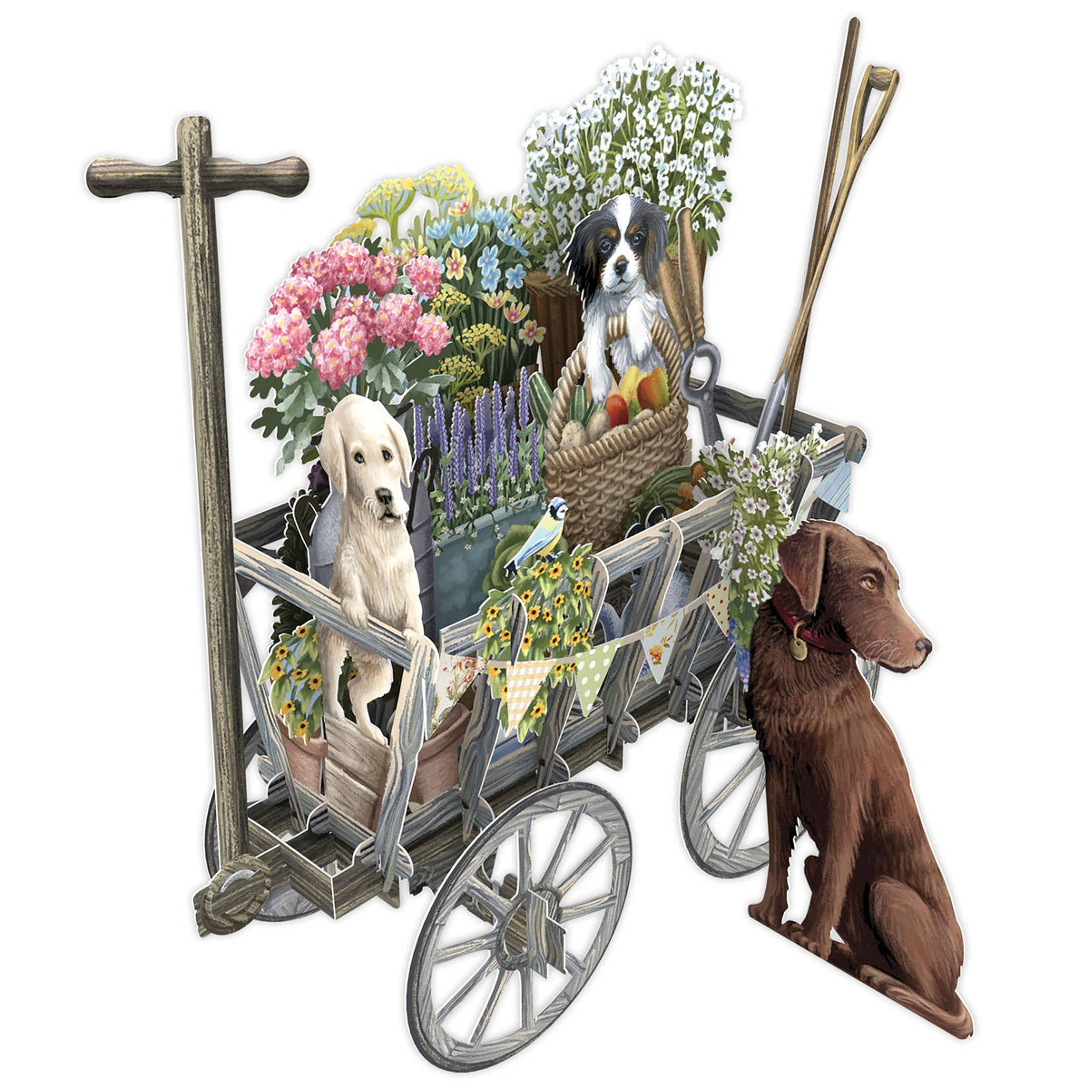 3D Pop Up Goat Dog Cart Blank Greeting Card