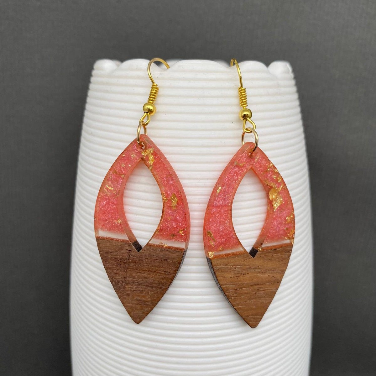 Resin & Wood Splicing Geometric Earrings