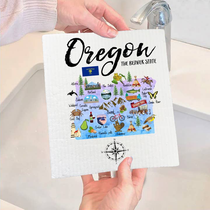 Oregon State Map Souvenir Swedish Dish Cloth