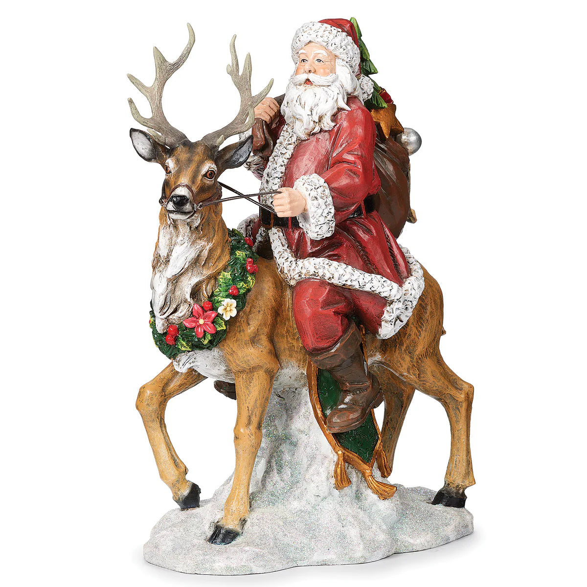 12.25" Santa Riding Deer Figurine