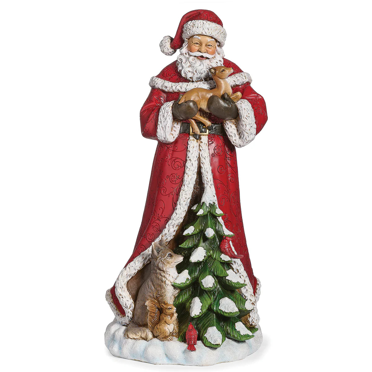 19" Santa Holding Baby Deer Figurine