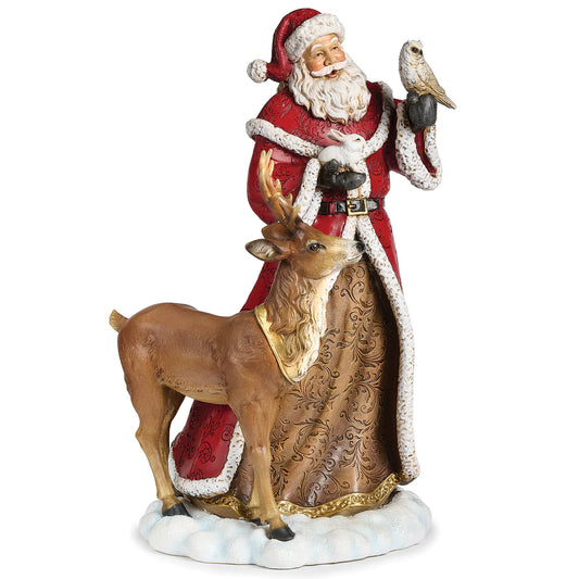 15" Santa with Reindeer & Owl Figurine