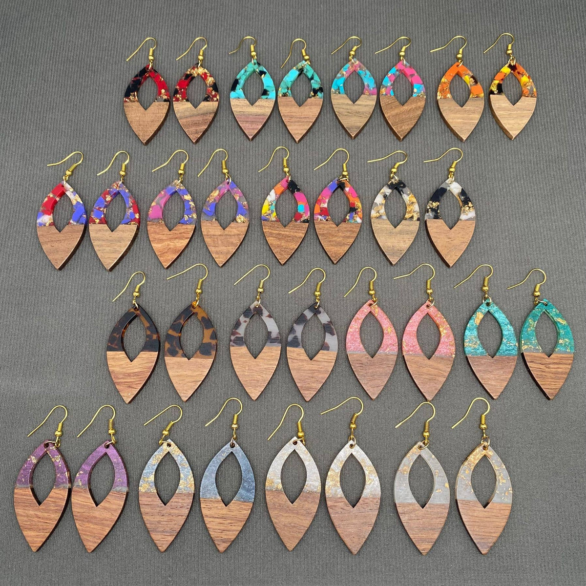 Resin & Wood Splicing Geometric Earrings