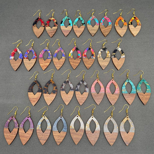 Resin & Wood Splicing Geometric Earrings