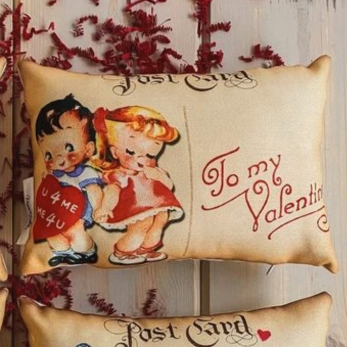 7x11" Vintage Postcard Valentine Pillow