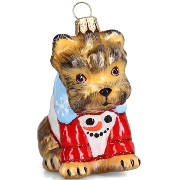 Yorkshire Terrier in Snowman Pajamas Ornament