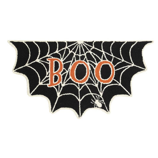 BOO Spider Web Shaped Hooked Rug