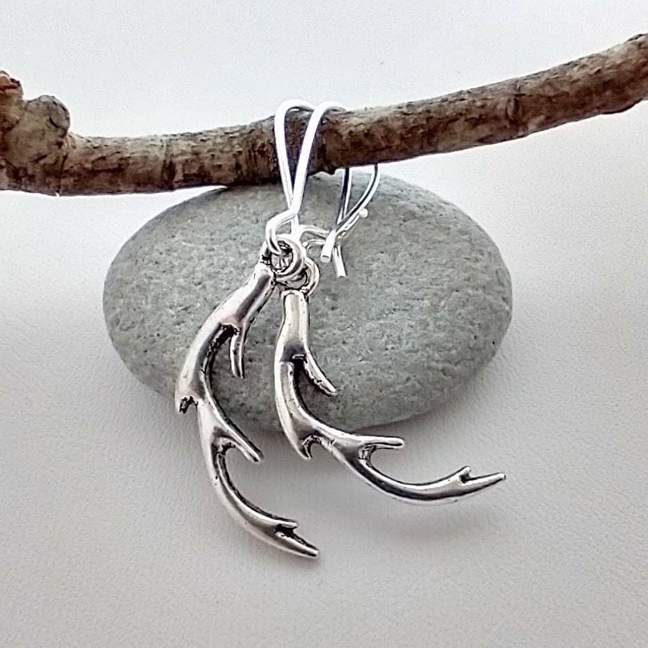 Silver Antler Dangle Earrings