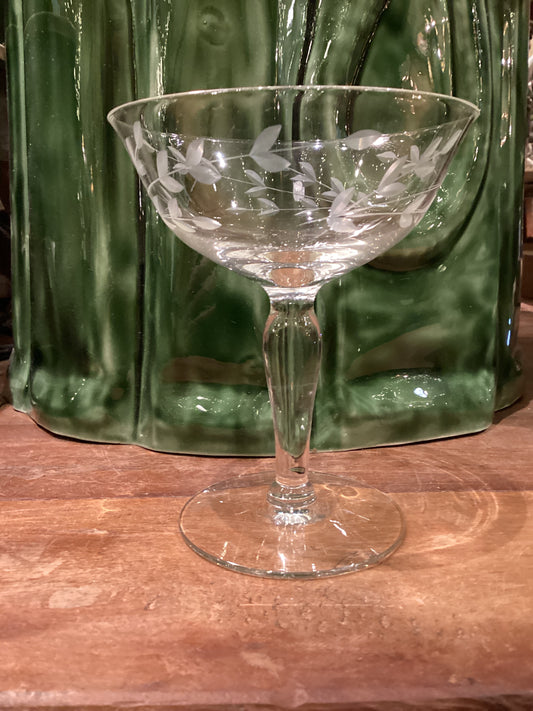 Antique Etched Champagne Coupe, 1940's