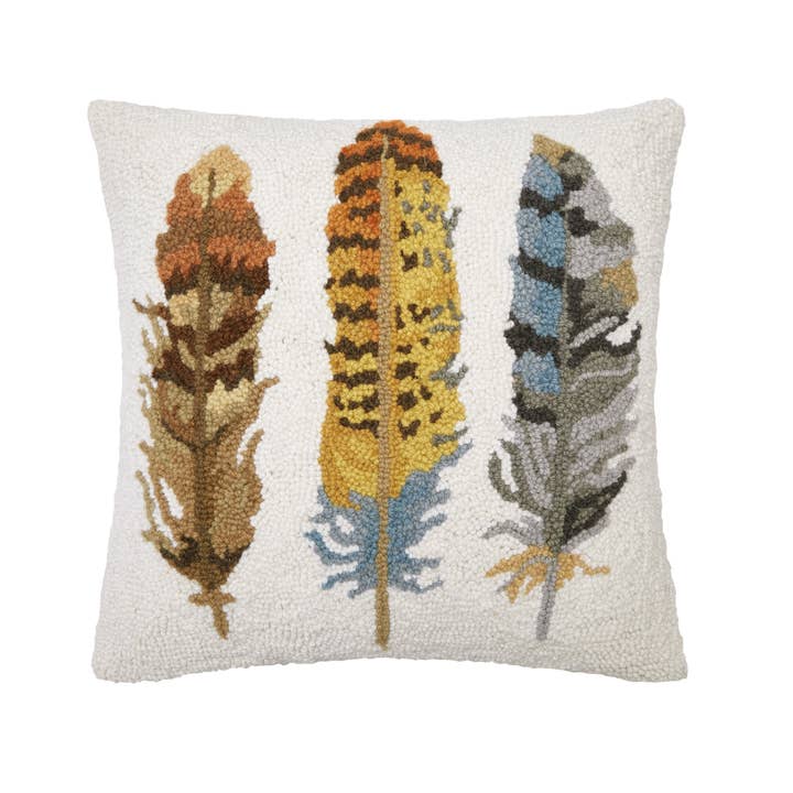 Feathers Hooked Wool Pillow, 16x16