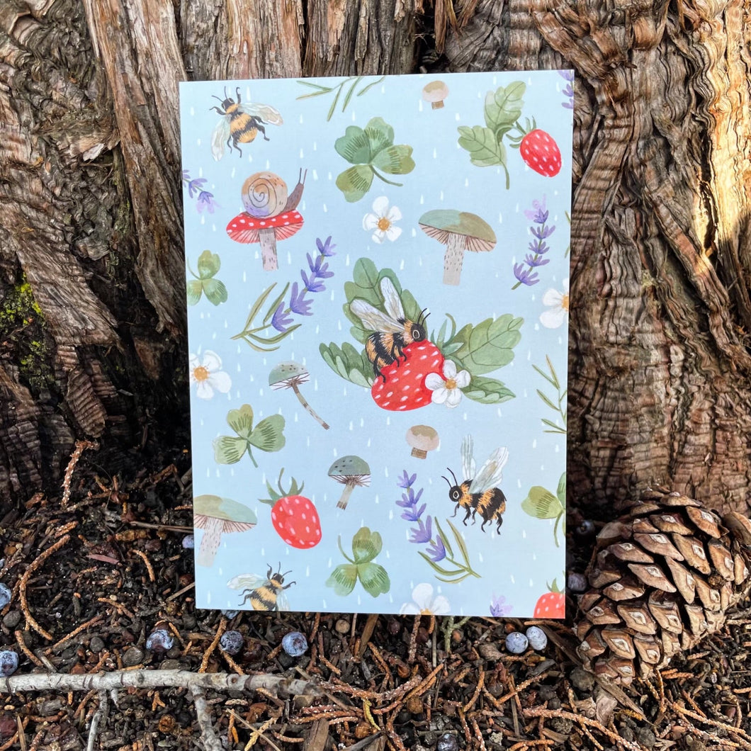 Strawberry Bumble Bee 5x7 Card