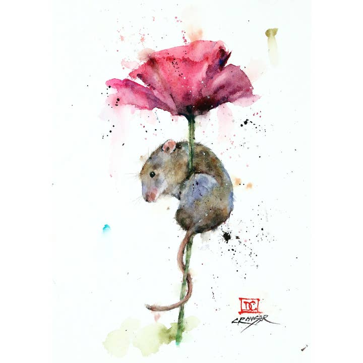 Mouse & Flower 5x7 Greeting Card