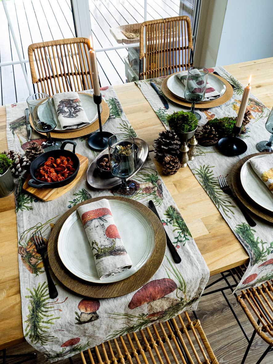18x54 Forest Mushroom Linen Table Runner