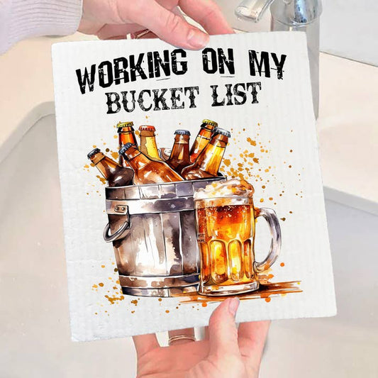 Working On Bucket List Beer Funny Swedish Dish Cloth