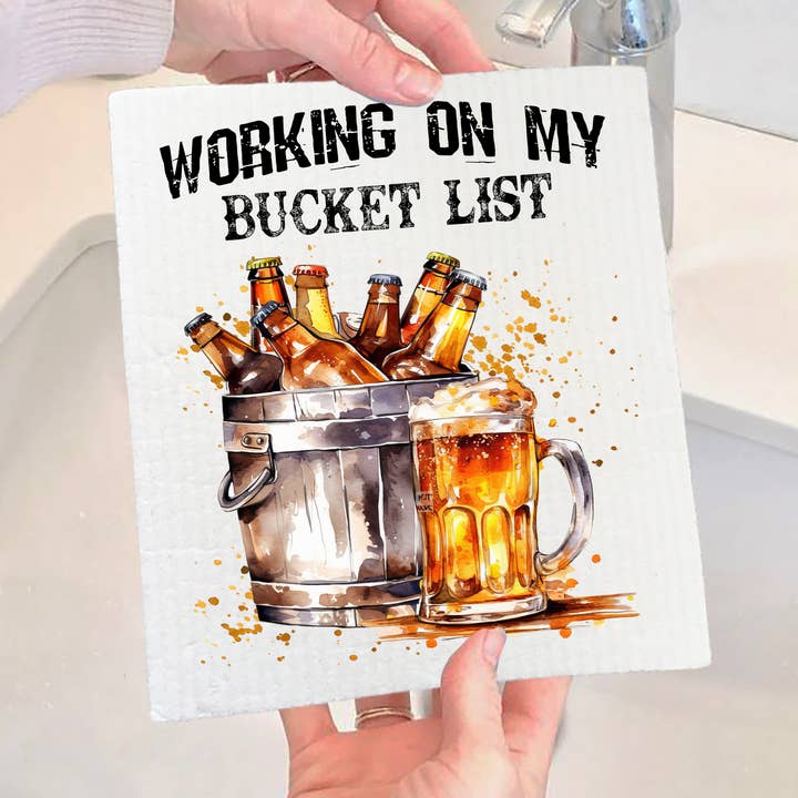 Working On Bucket List Beer Funny Swedish Dish Cloth