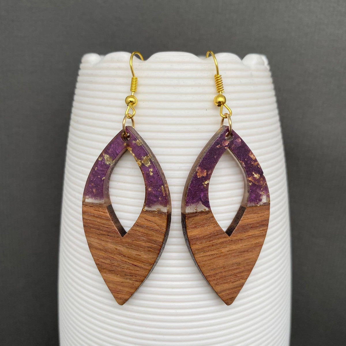 Resin & Wood Splicing Geometric Earrings