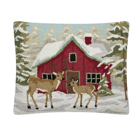 Cabin and Deer Hook Pillow