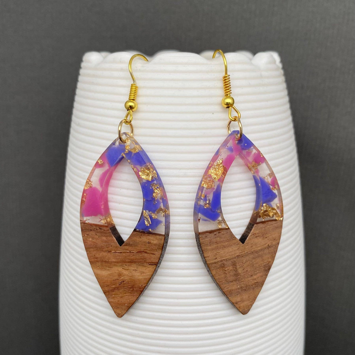 Resin & Wood Splicing Geometric Earrings