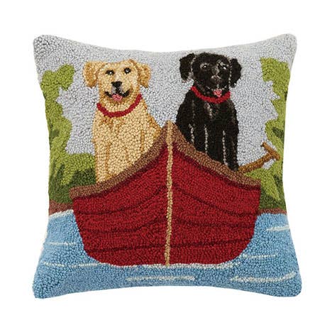 Lab Dogs on Canoe Hook Pillow, 16x16