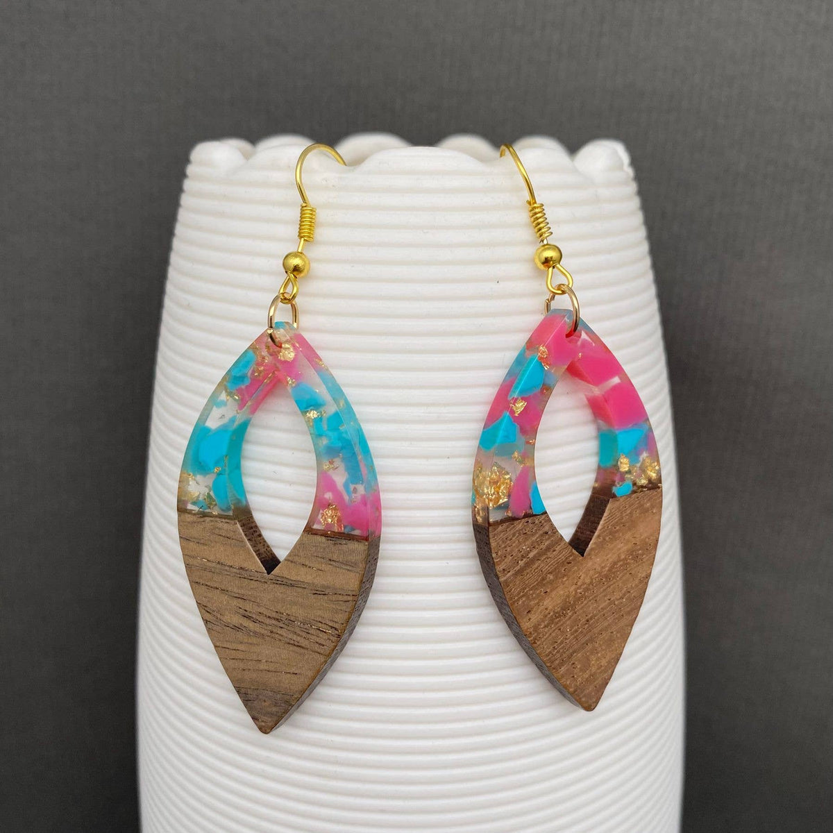 Resin & Wood Splicing Geometric Earrings