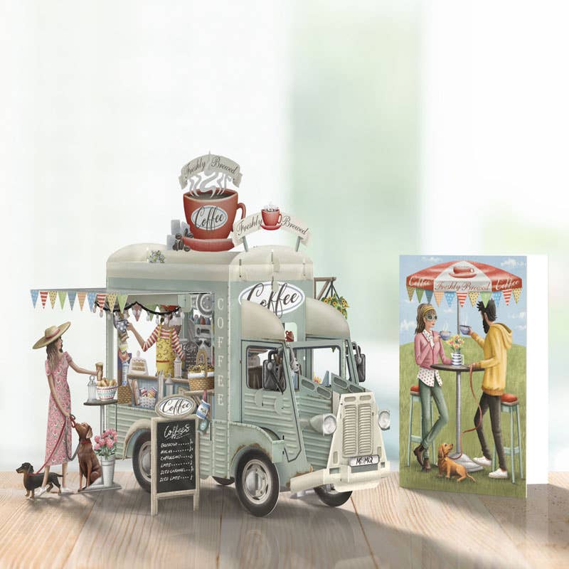3D POP UP COFFEE TRUCK POPUP GREETING CARD PAPER DART