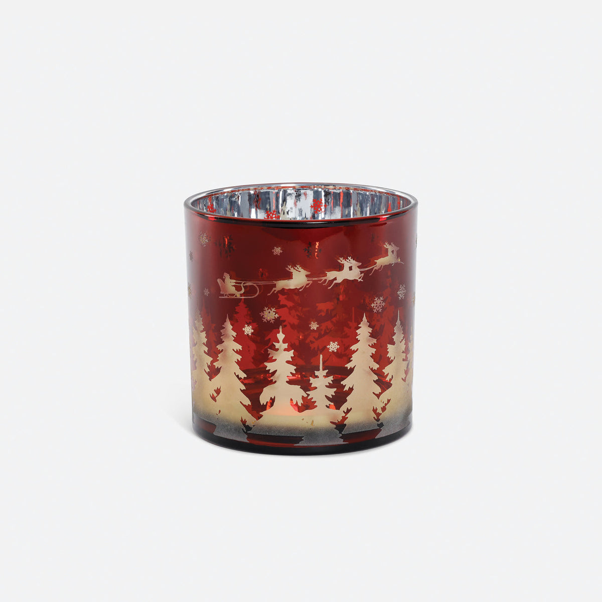 Santa & Sleigh Glass Hurricane - 6 in