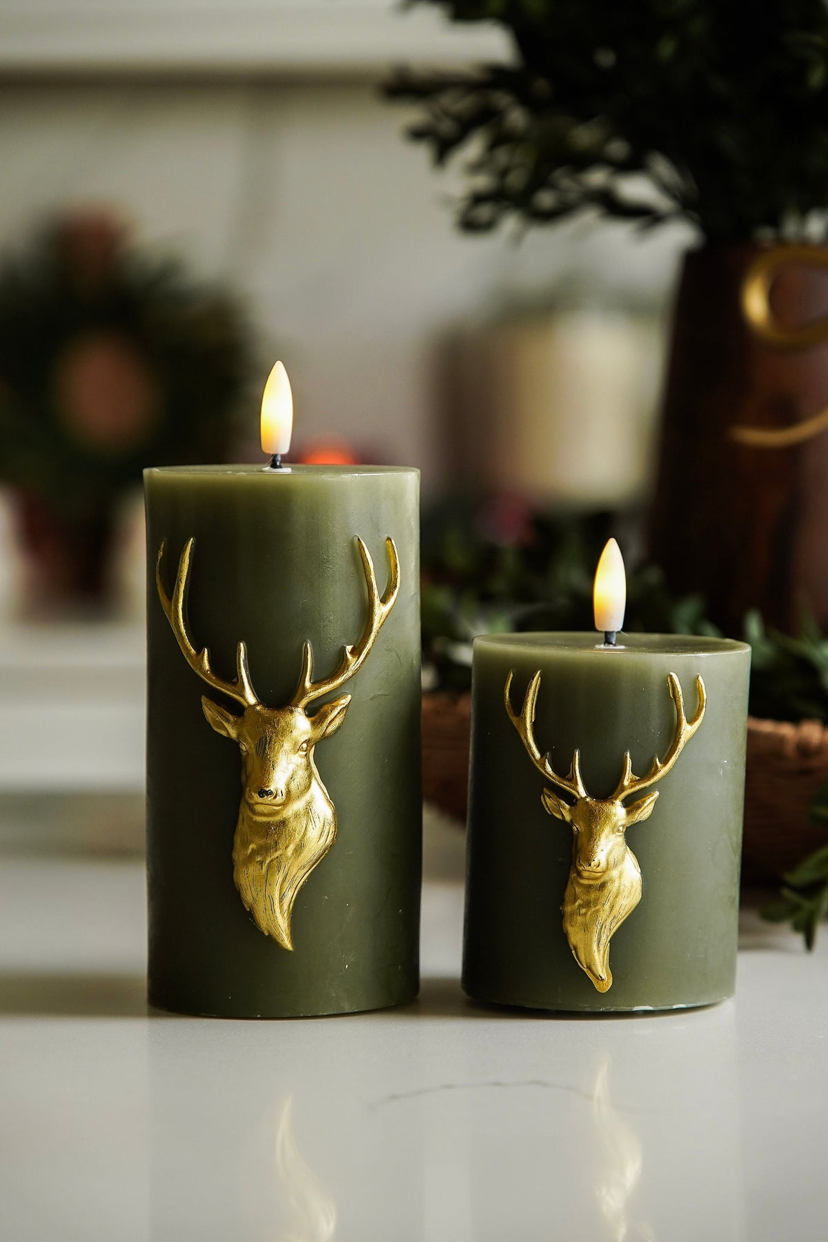 Green & Gold Deer LED Candle
