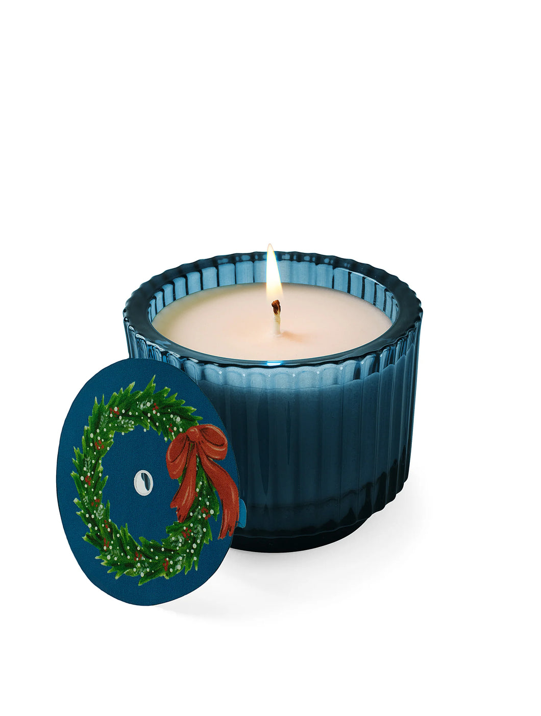 Home for the Holidays 6 oz Blue Single-Wick Roland Pine Ribbed Glass Soy Candle