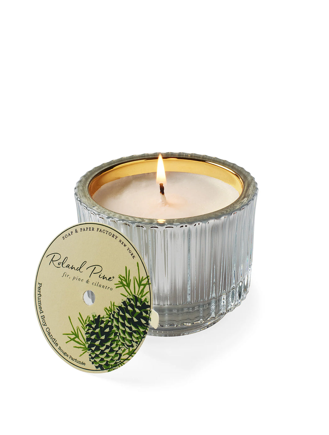 Roland Pine 6oz Silver & Gold Single-Wick Ribbed Glass Soy Candle
