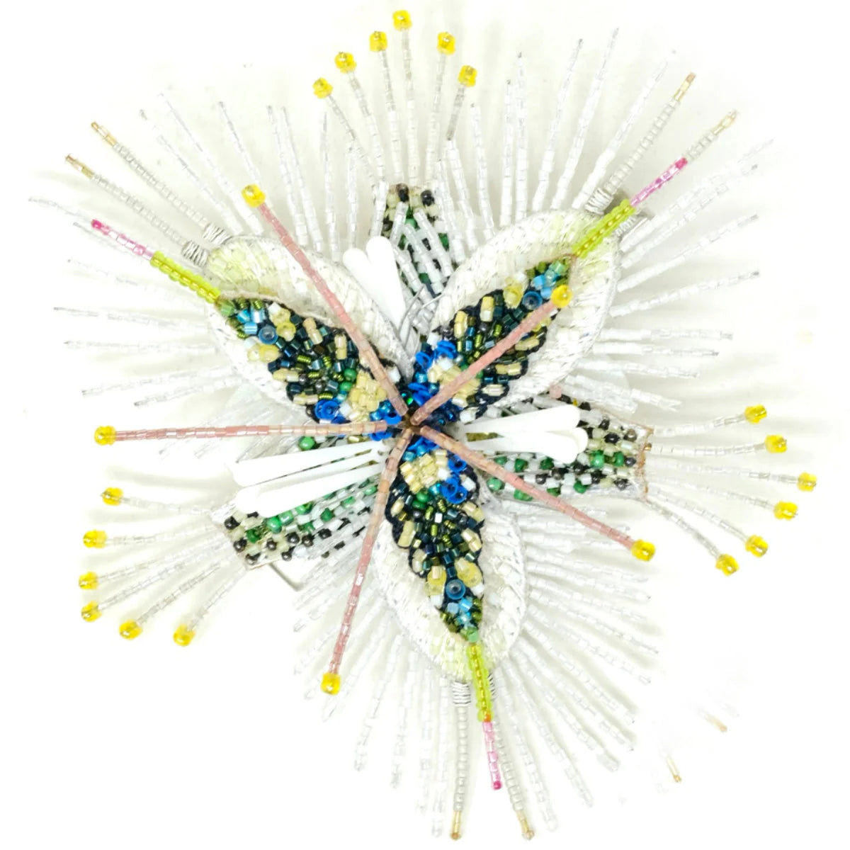 White Foliosa Flower Brooch Pin