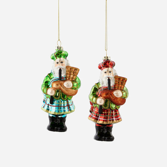 Santa Bagpipe Glass Ornament