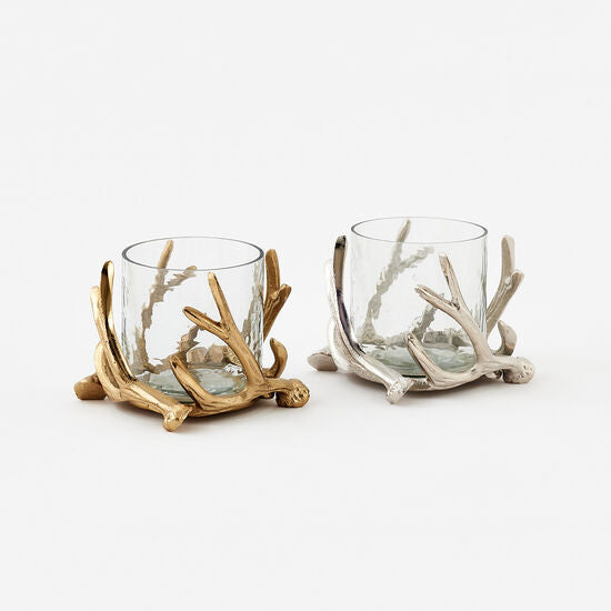 Antler Hurricane Candleholder W/Glass Shade