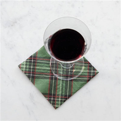 Green Plaid Cocktail Napkin pk/20