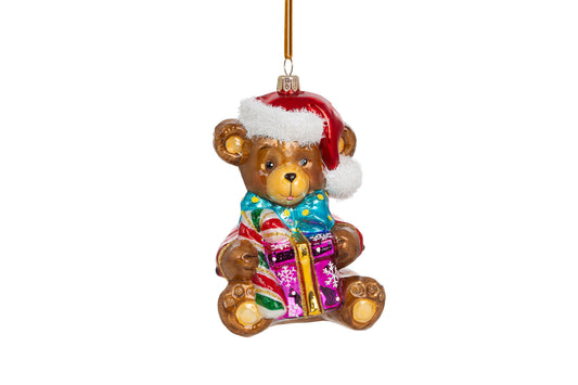 Teddy Gives Santa A Hand Ornament