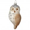 5" Glass Winter Chalet Owl Ornament, Champagne Platinum