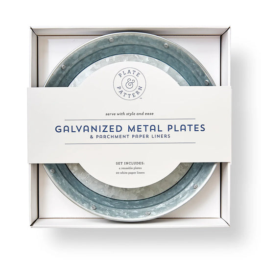 Set/4 Galvanized Metal Plates- w/ 20" White liners