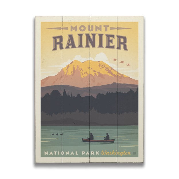 Mt. Rainier w- Canoe, 23x31 Wood