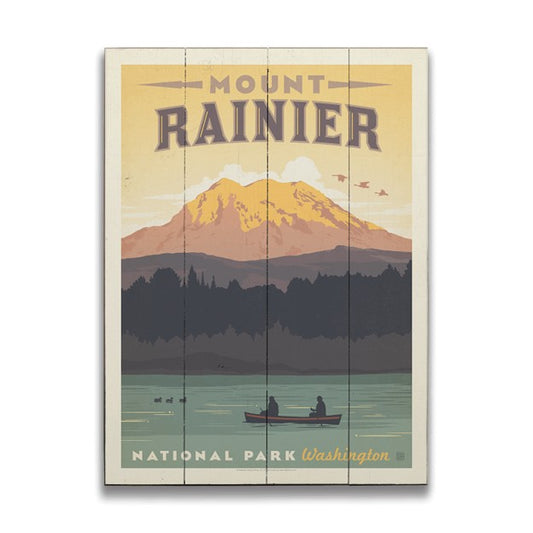 Mt. Rainier w- Canoe, 23x31 Wood