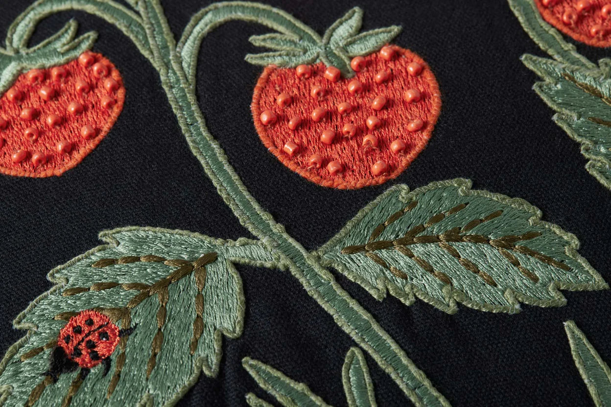 Strawberries 18" x 18 Black Pillow