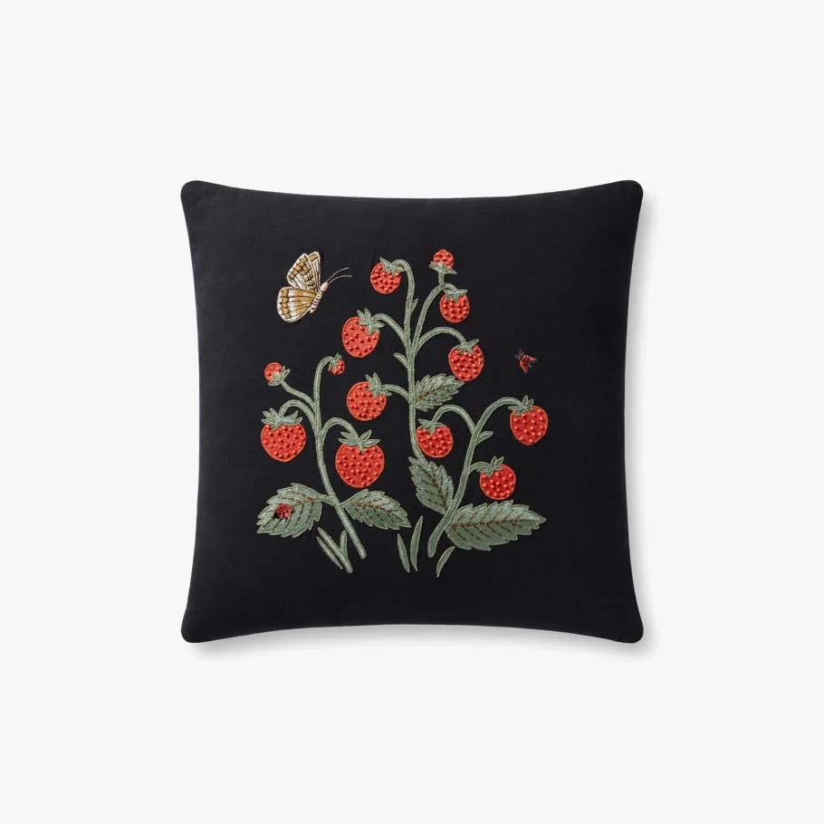 Strawberries 18" x 18 Black Pillow
