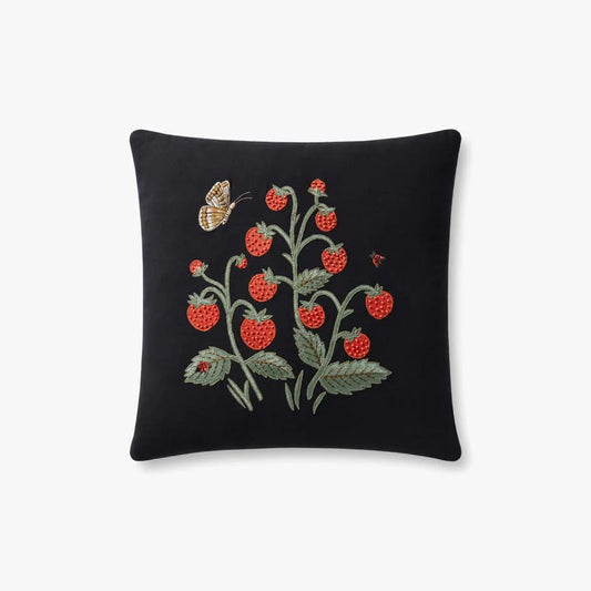 Strawberries 18" x 18 Black Pillow