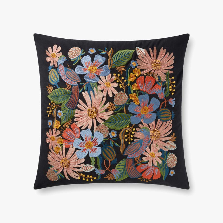 22"x 22 Black Dovecote Embroidered Pillow