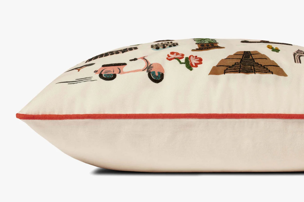 Bon Voyage Cream 22x22" Embroidered Pillow