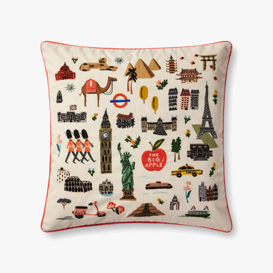 Bon Voyage Cream 22x22" Embroidered Pillow