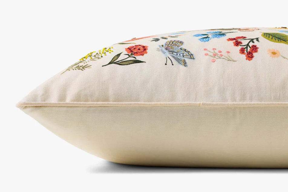Bugs & Floral Embroidered Pillow 22x22"