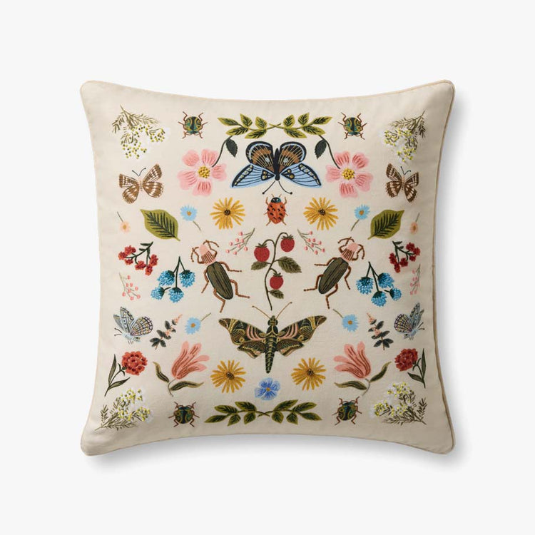 Bugs & Floral Embroidered Pillow 22x22"