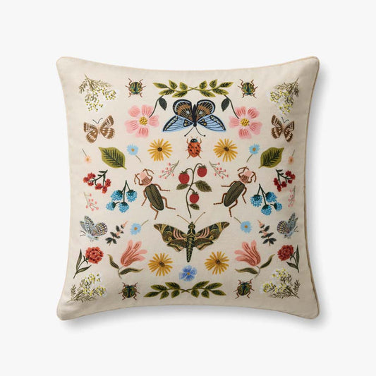 Bugs & Floral Embroidered Pillow 22x22"