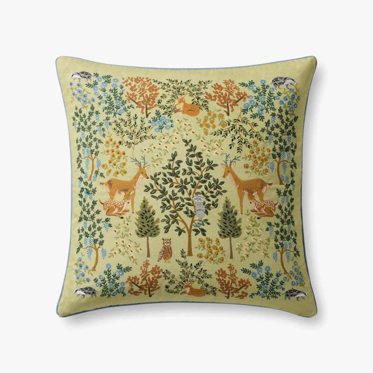 Forest Creatures Multi Color 22X22" Embroidered Pillow