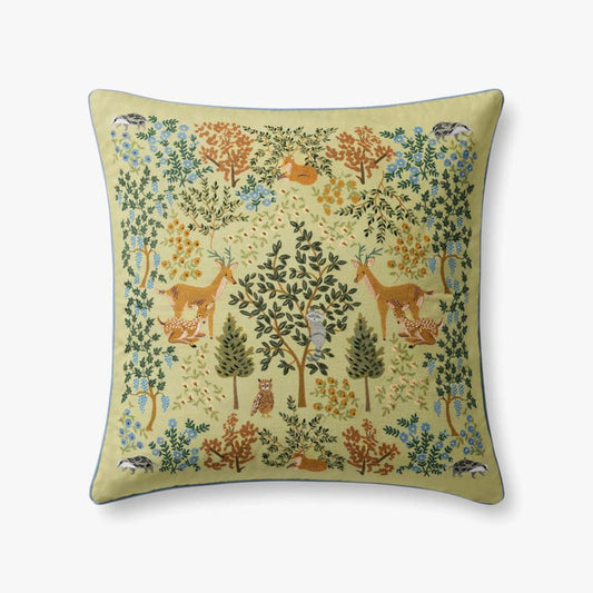 Forest Creatures Multi Color 22X22" Embroidered Pillow